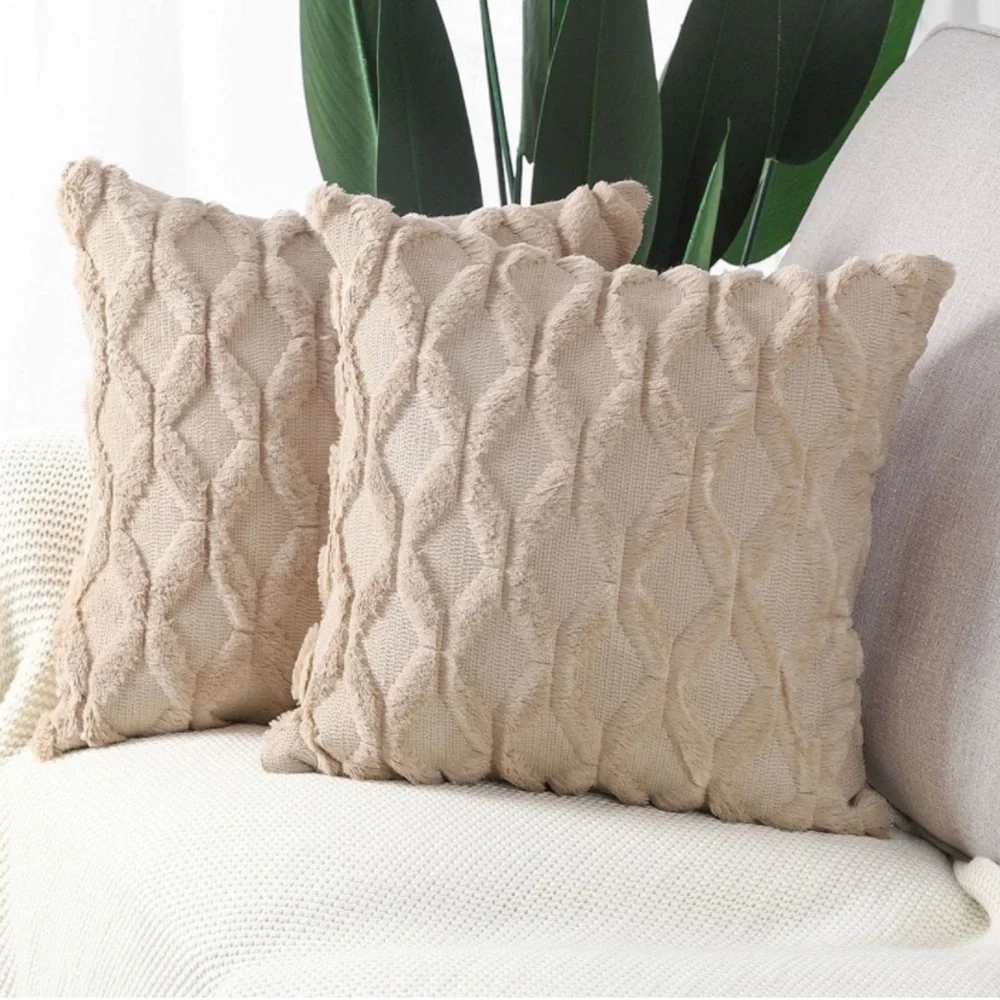 🎉HP| Luxury Home • Khaki Short Wool Soft Plush Faux Fur Throw Pillow Covers